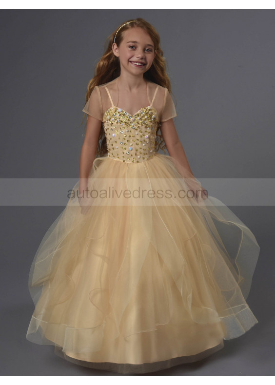 Beaded Tulle Flower Girl Dress With Sheer Bolero